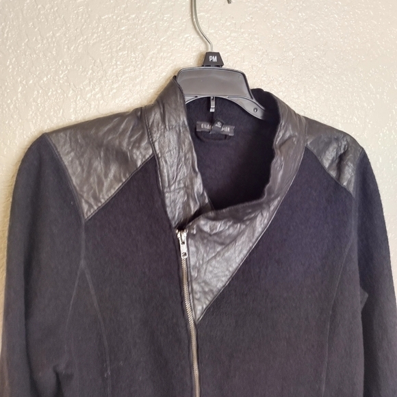 Eileen Fisher asymmetrical wool leather full zip lightweight jacket sz L - Picture 8 of 12